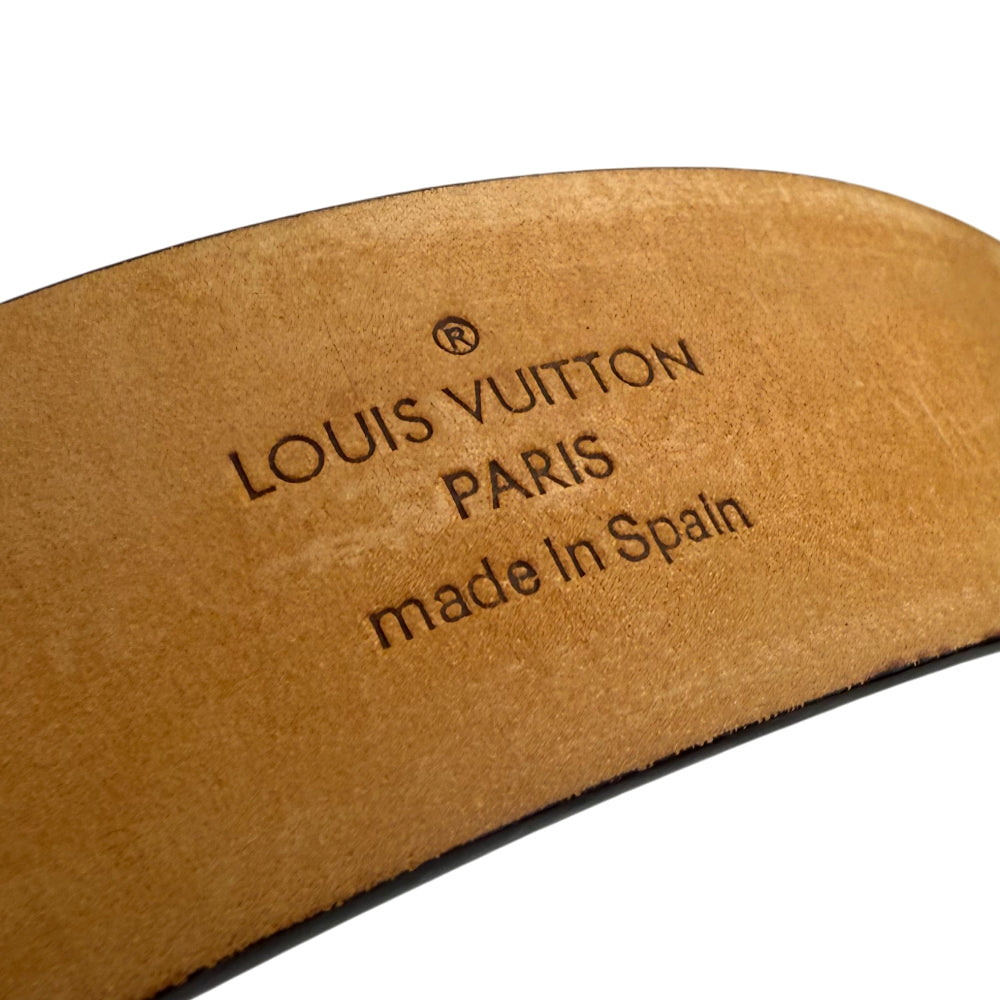 LOUIS VUITTON Damier Ebene Santur Carre Gold Buckle Belt Size 32" LHQ1478