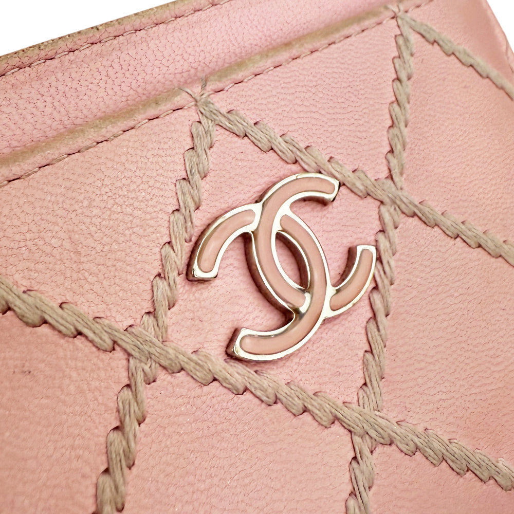 CHANEL Pink Matelasse Leather Card Holder LHQ1480