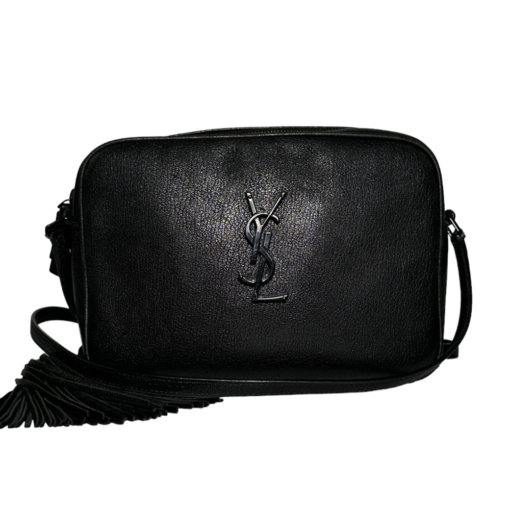 SAINT LAURENT Lou Camera Borsa a tracolla in pelle di vitello nera LHQ150