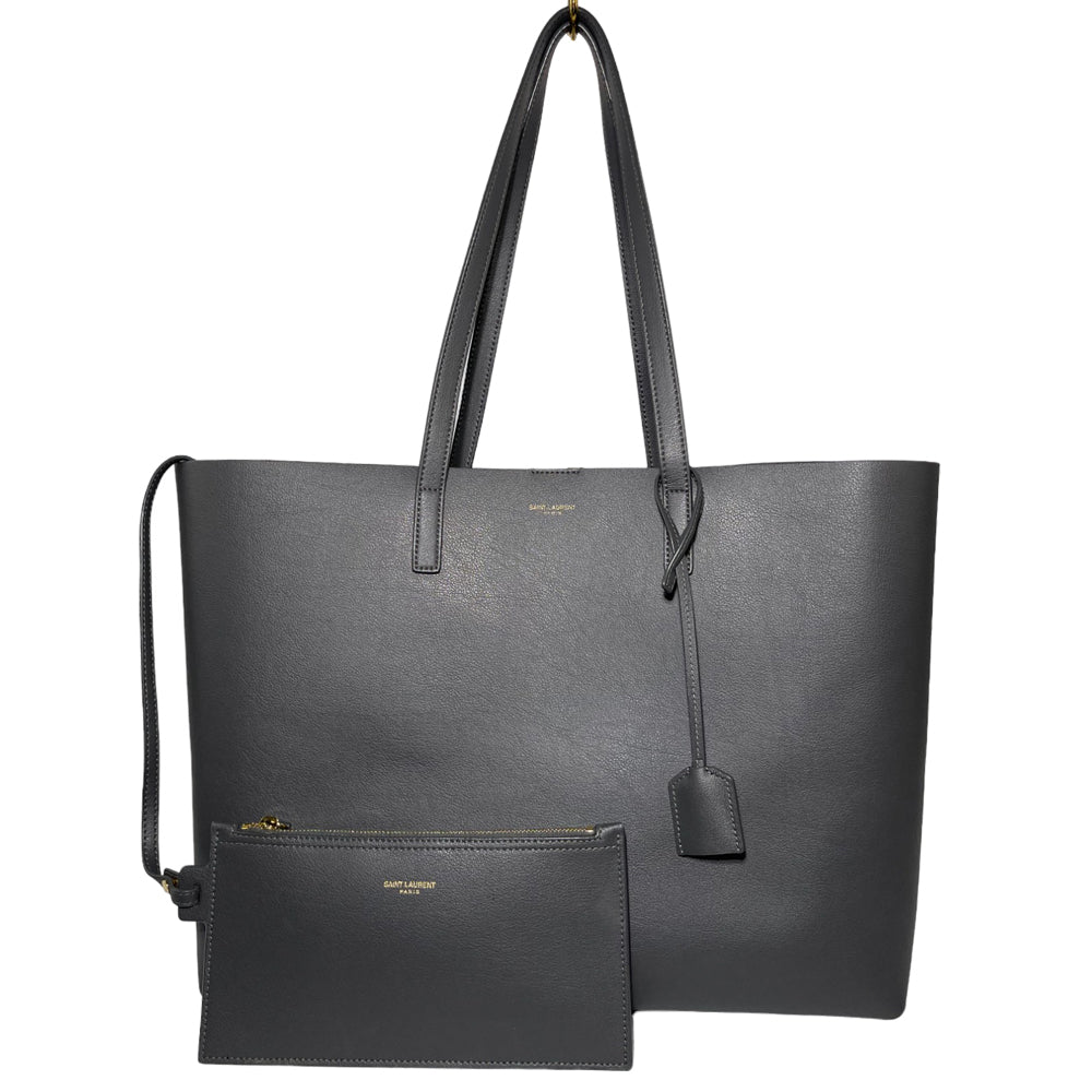 SAINT LAURENT Shopper Grey Leather Tote Bag LHQ151