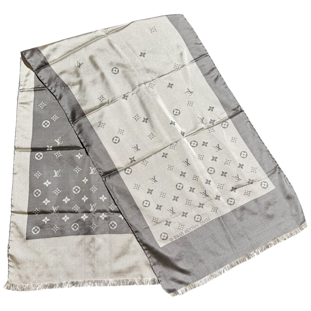 LOUIS VUITTON Grey Silk Scarf LHQ1517