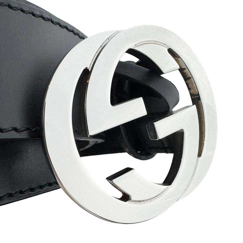 GUCCI GG Black Leather Belt Size 36" LHQ1574
