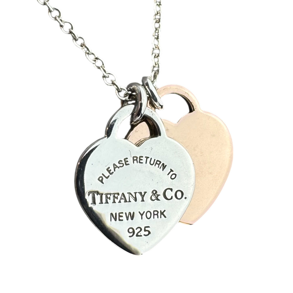 TIFFANY & Co Return To Double Heart Rose Gold & Silver Necklace LHQ1581