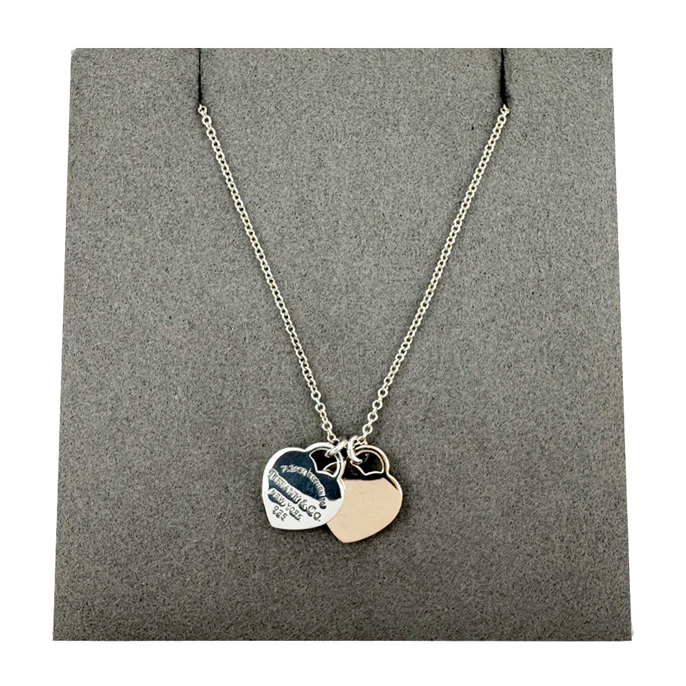 TIFFANY & Co Return To Double Heart Rose Gold & Silver Necklace LHQ1581