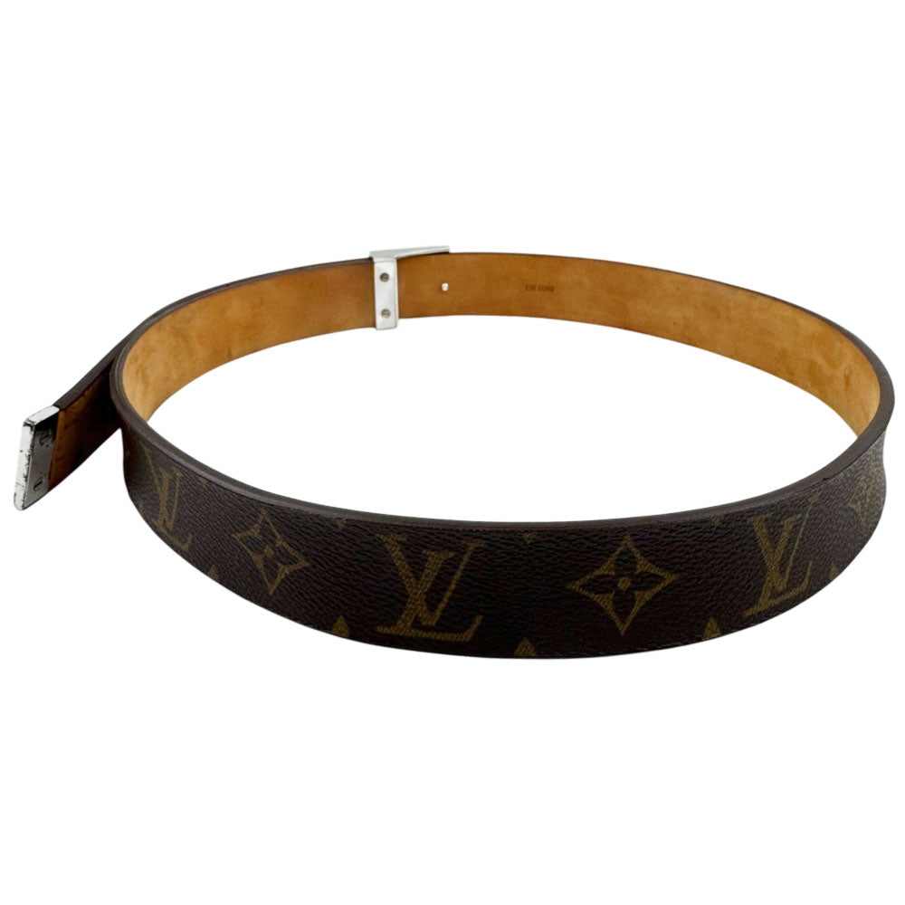LOUIS VUITTON Monogram Santur Silver Buckle Belt Size 30" LHQ1582