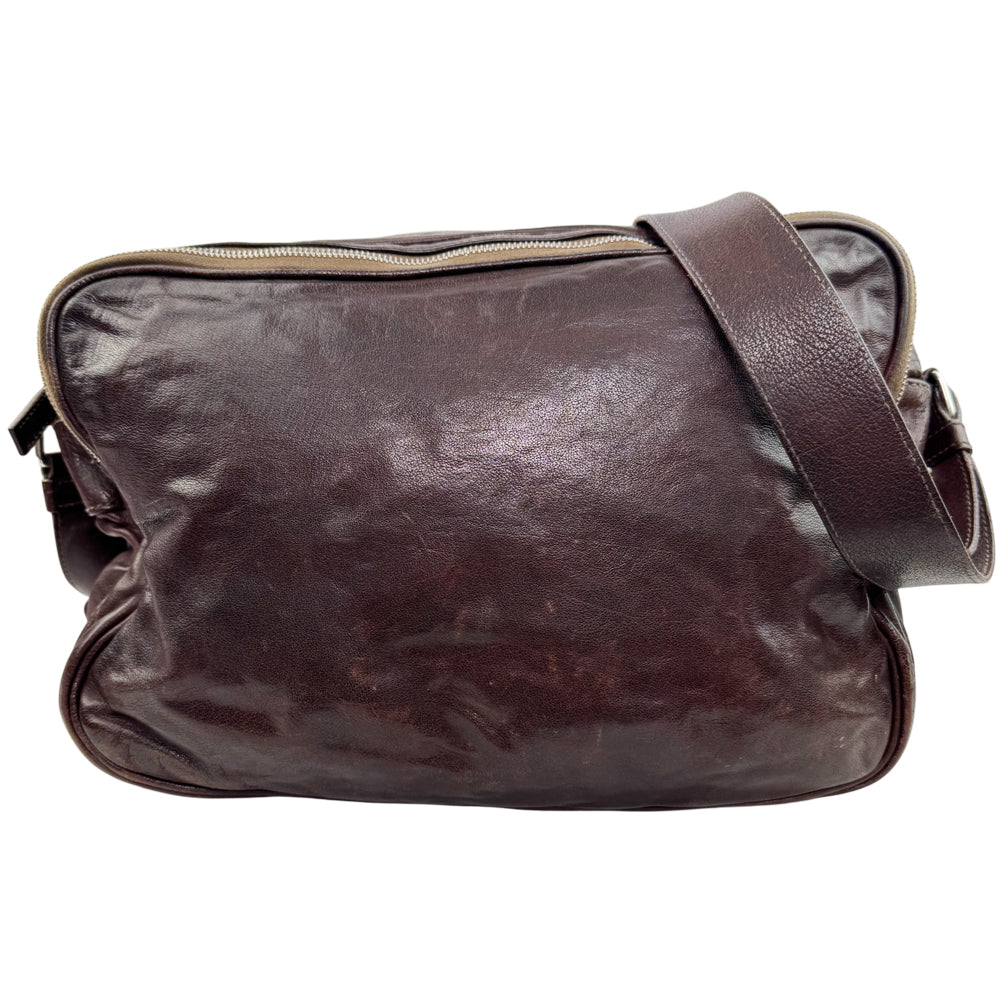 PRADA Brown Leather Crossbody Messenger Bag LHQ1596
