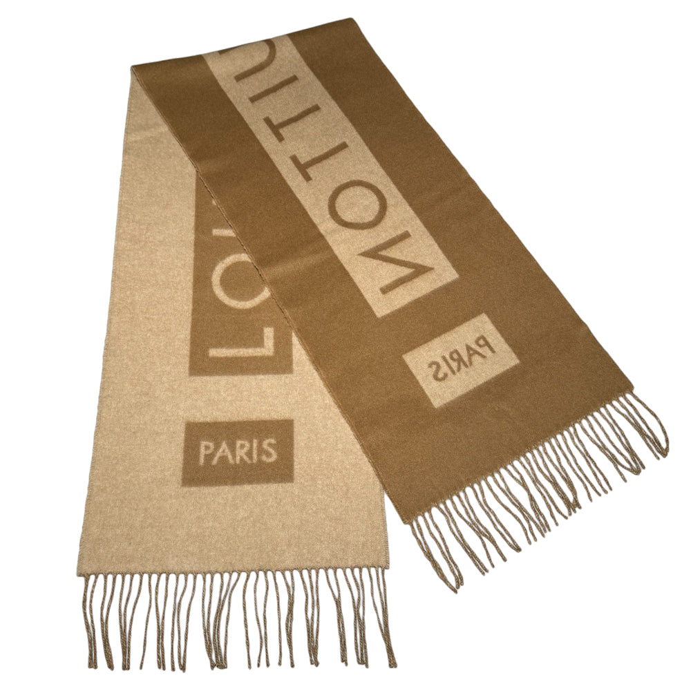 LOUIS VUITTON Beige Logo Scarf 100% Cashmere LHQ162