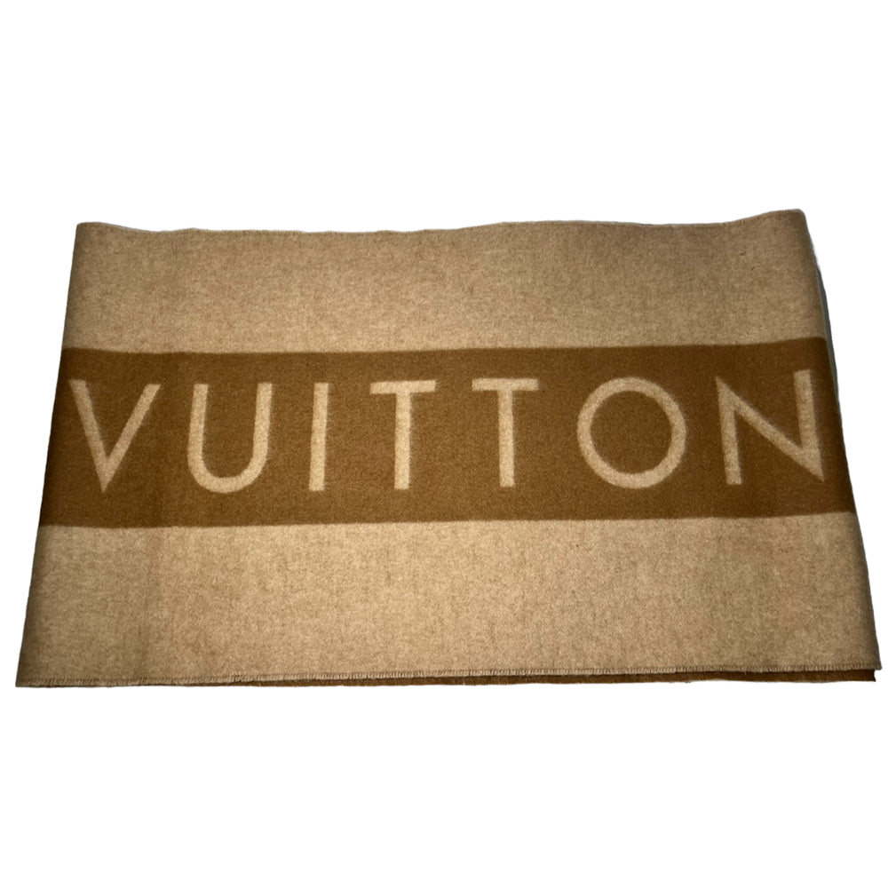 LOUIS VUITTON Beige Logo Scarf 100% Cashmere LHQ162