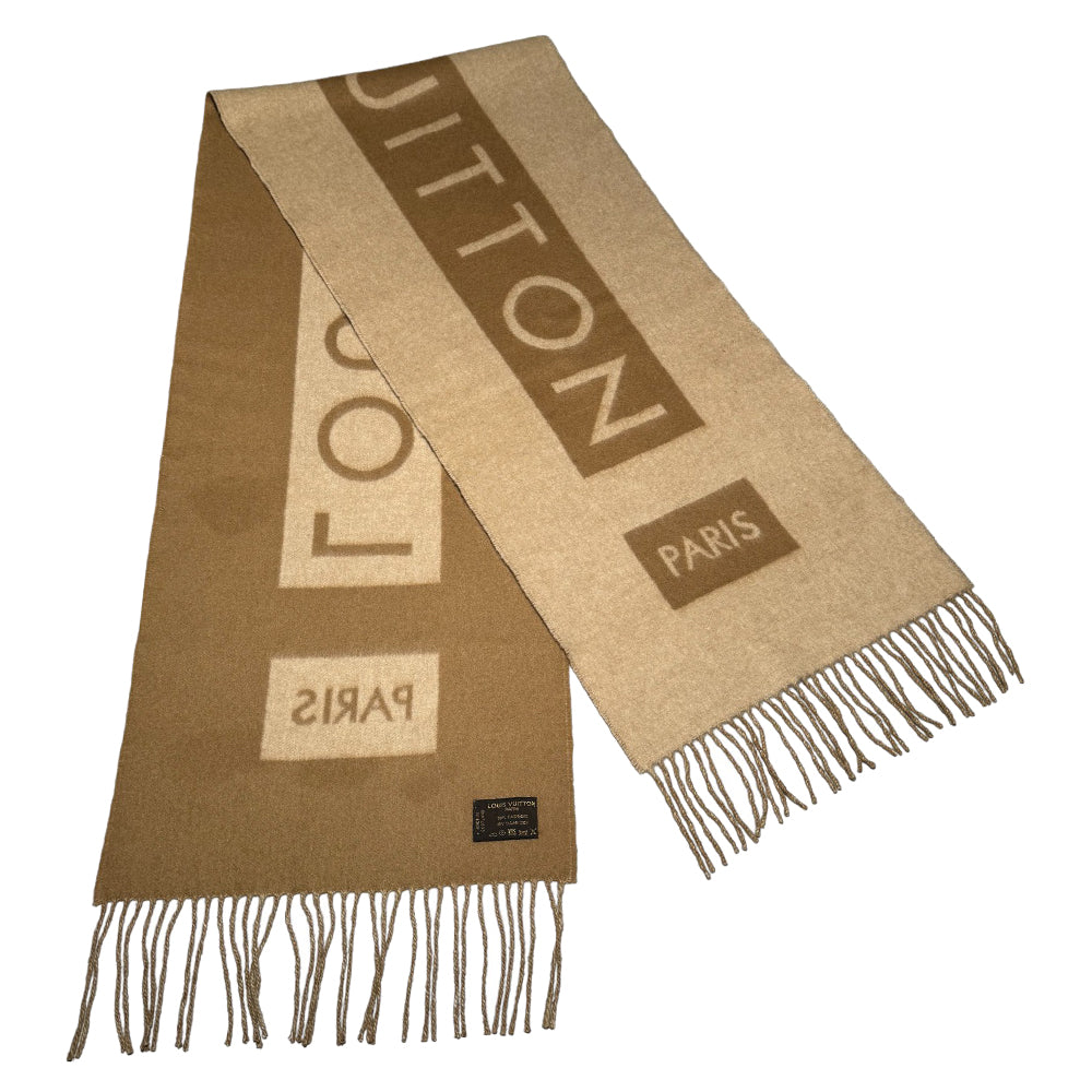 LOUIS VUITTON Beige Logo Scarf 100% Cashmere LHQ162