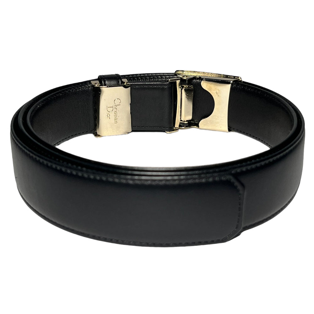 CHRISTIAN DIOR Men's Black Leather Adjustable Belt LHQ163