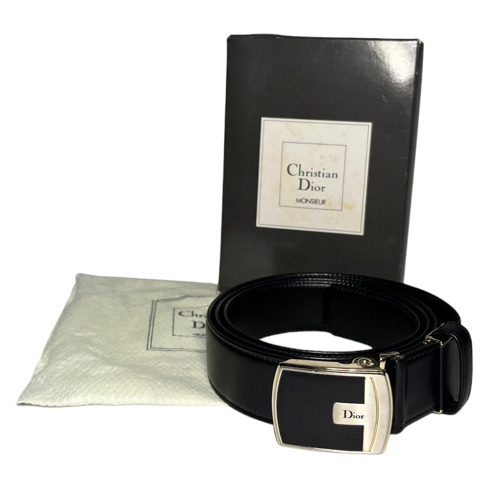 CHRISTIAN DIOR Men's Black Leather Adjustable Belt LHQ163