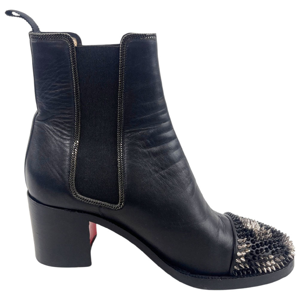 CHRISTIAN LOUBOUTIN Studded Black Leather Ankle Boots Size 5 UK LHQ1647