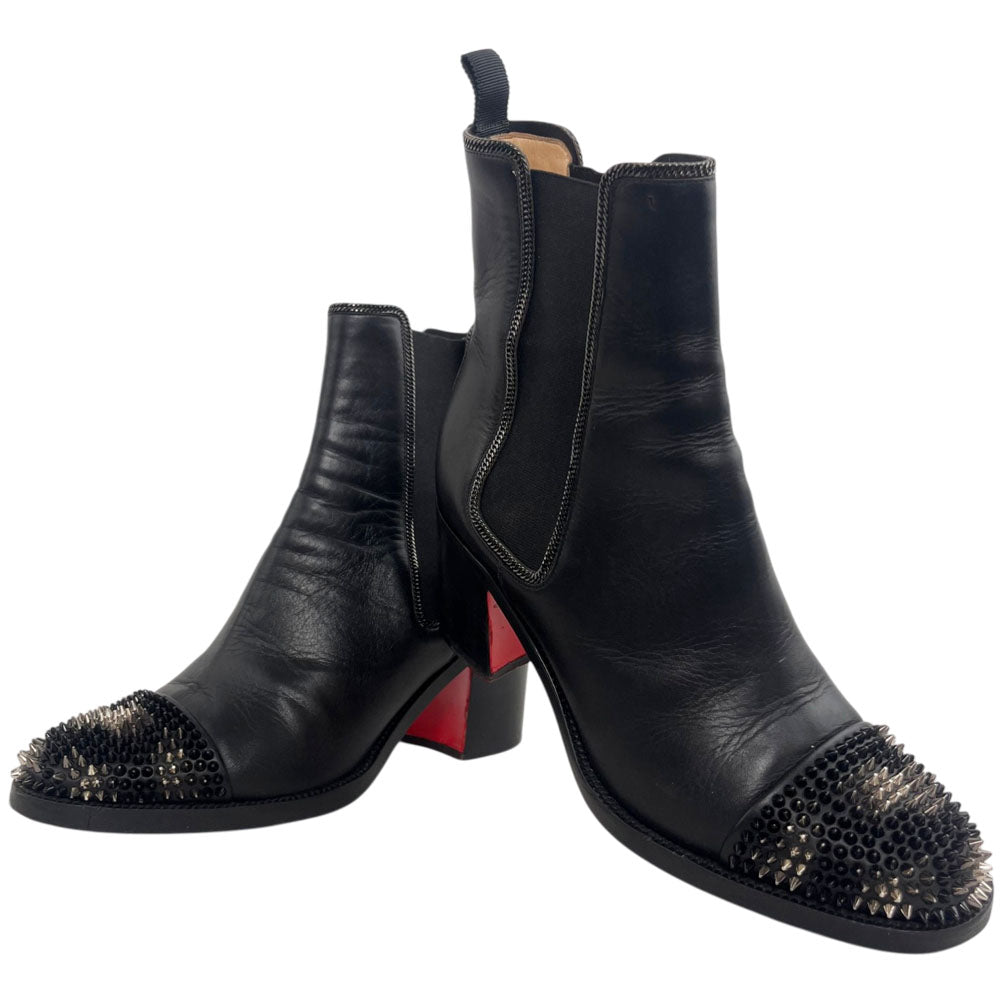 CHRISTIAN LOUBOUTIN Studded Black Leather Ankle Boots Size 5 UK LHQ1647