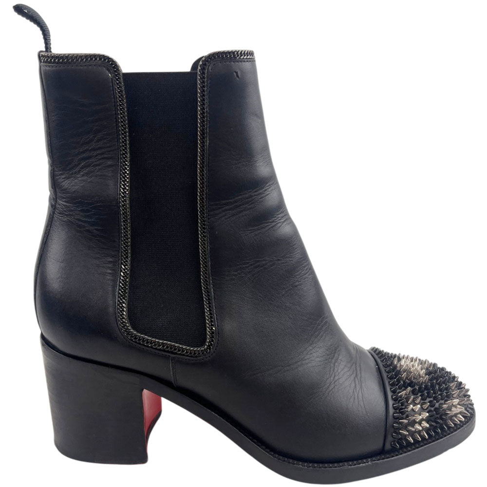 CHRISTIAN LOUBOUTIN Studded Black Leather Ankle Boots Size 5 UK LHQ1647