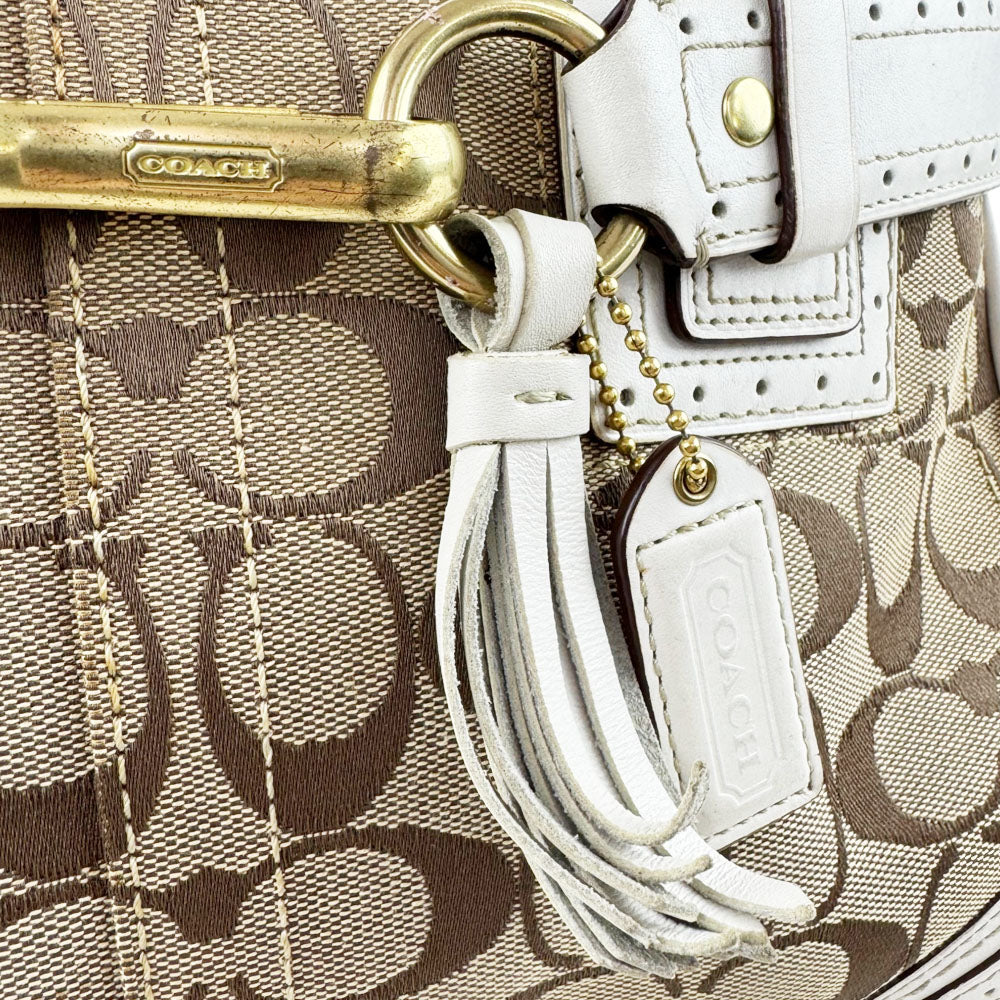 COACH Brown Hampton Signature Canvas and Leather Hand Bag LHQ1667