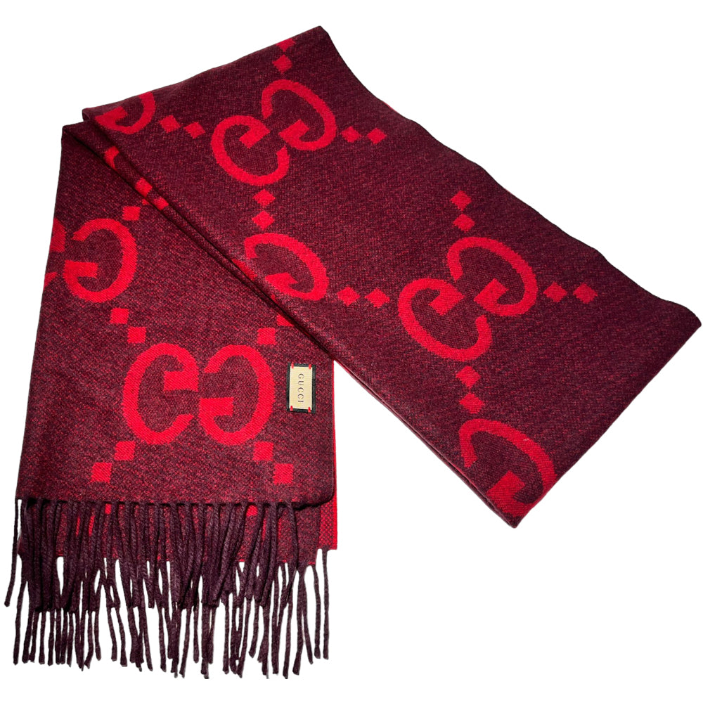 GUCCI GG Jacquard Red Scarf LHQ168