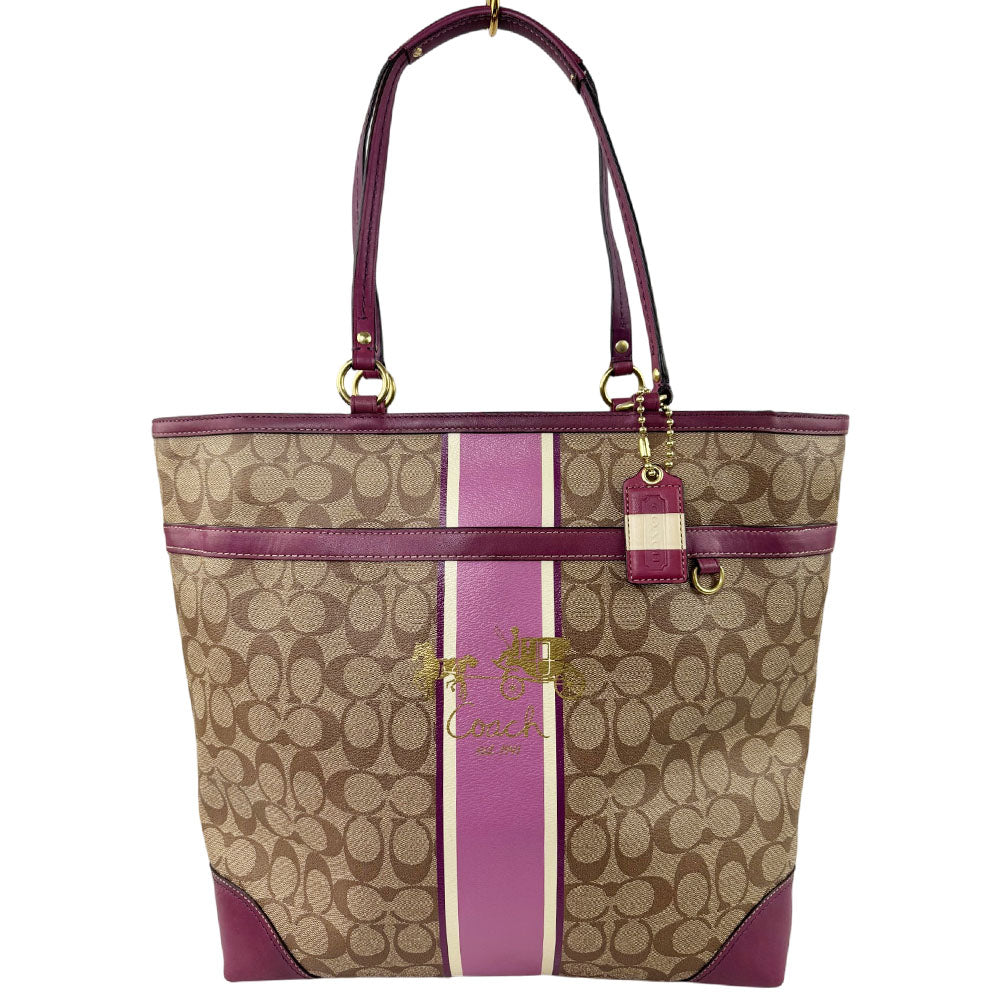 COACH Vintage Signature Plum Berry Heritage Stripe Tote Bag LHQ1705