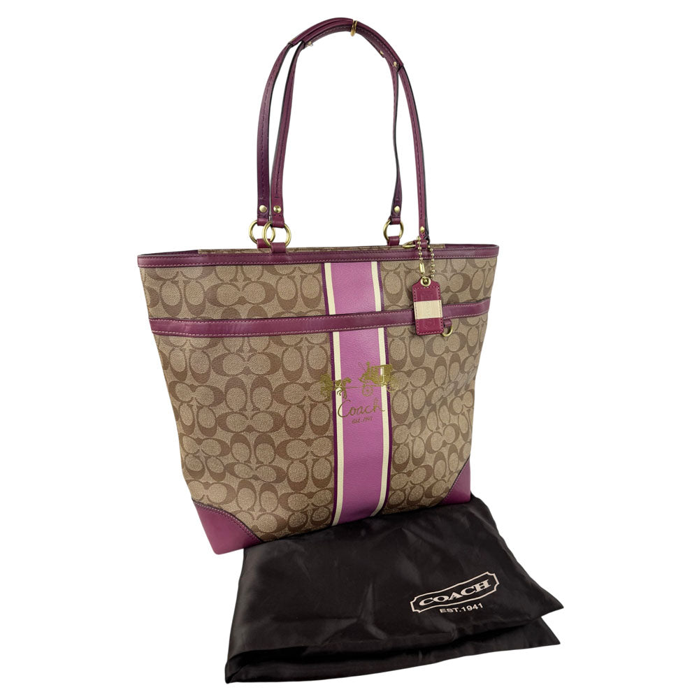 COACH Vintage Signature Plum Berry Heritage Stripe Tote Bag LHQ1705