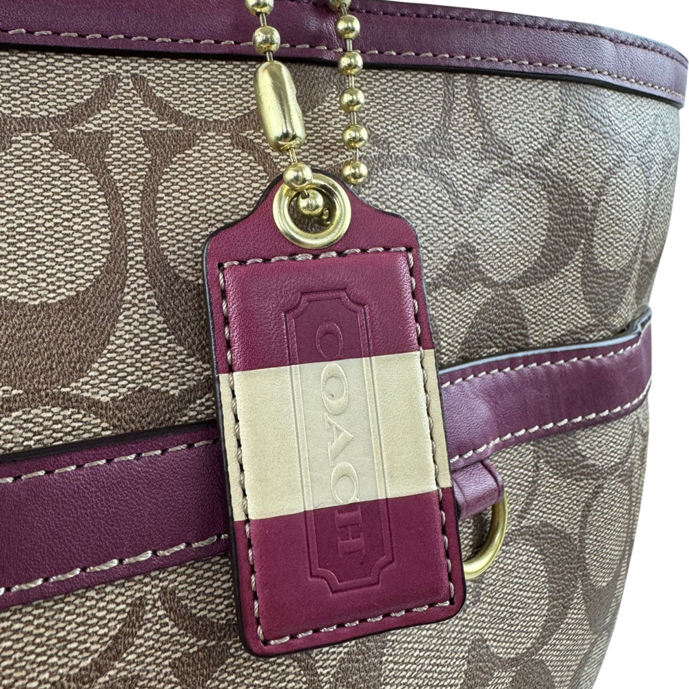 COACH Vintage Signature Plum Berry Heritage Stripe Tote Bag LHQ1705