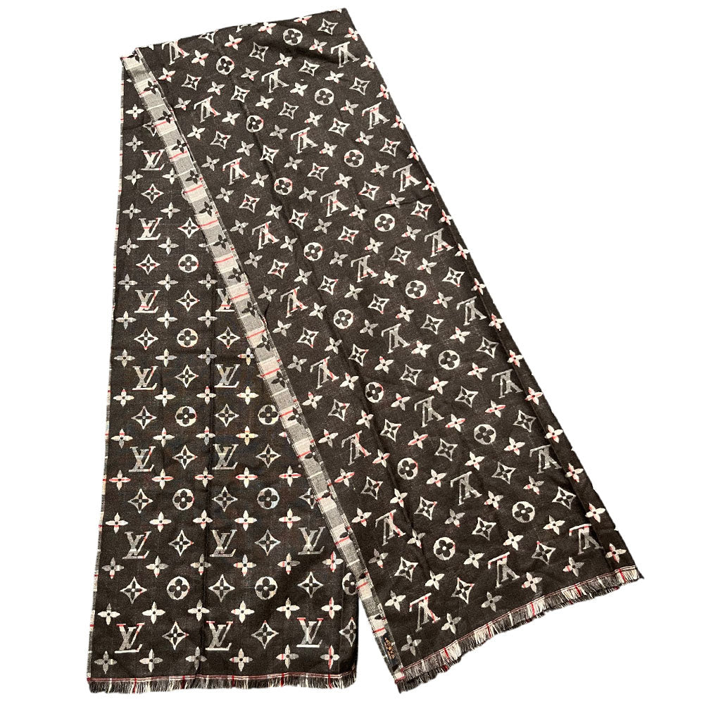 LOUIS VUITTON Grey Black Monogram Scarf LHQ1710