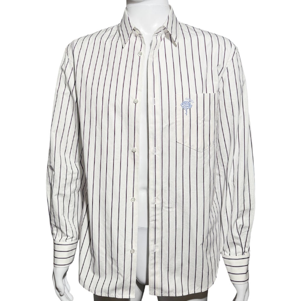 GUCCI Flower Embroided White Striped Shirt Size M LHQ1726