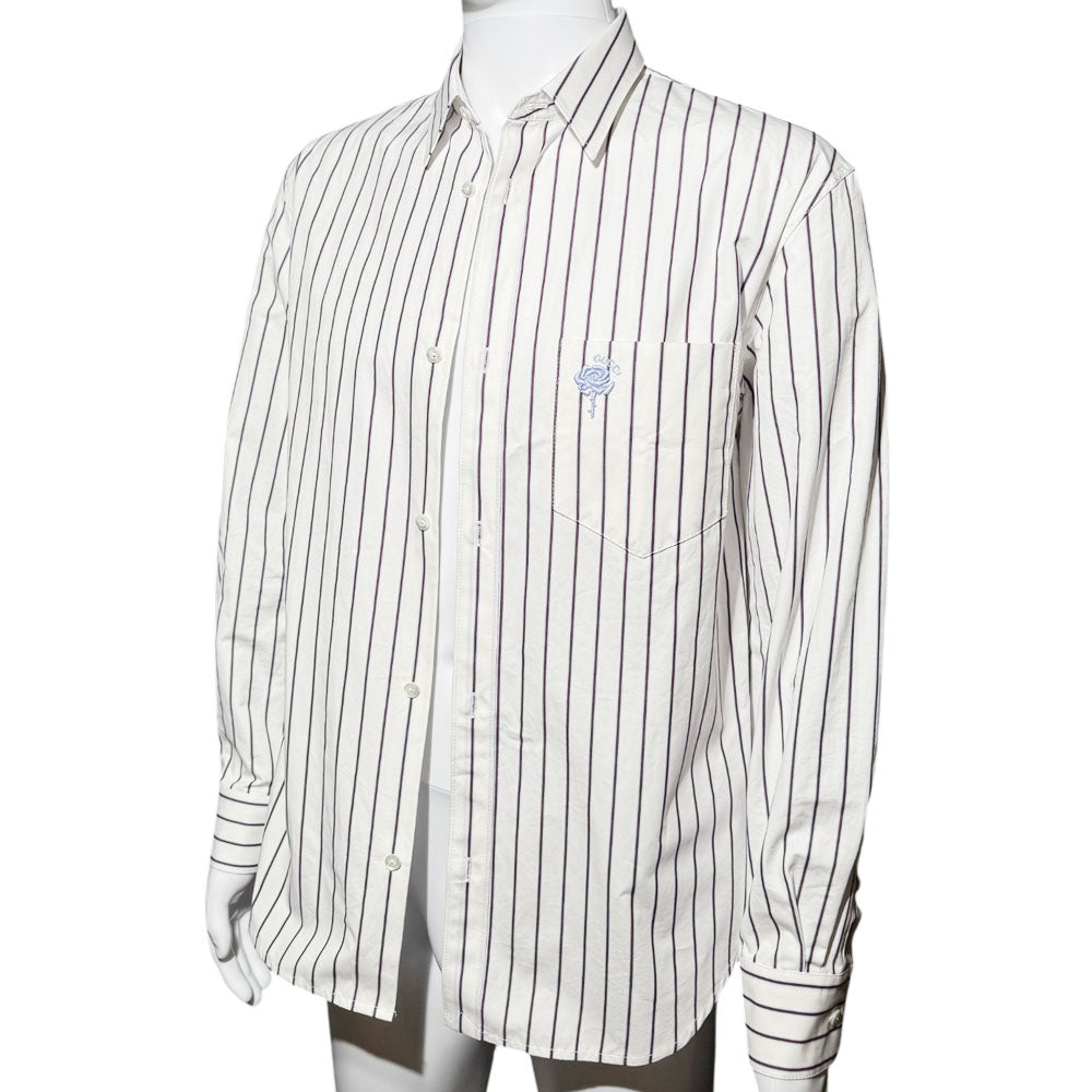 GUCCI Flower Embroided White Striped Shirt Size M LHQ1726
