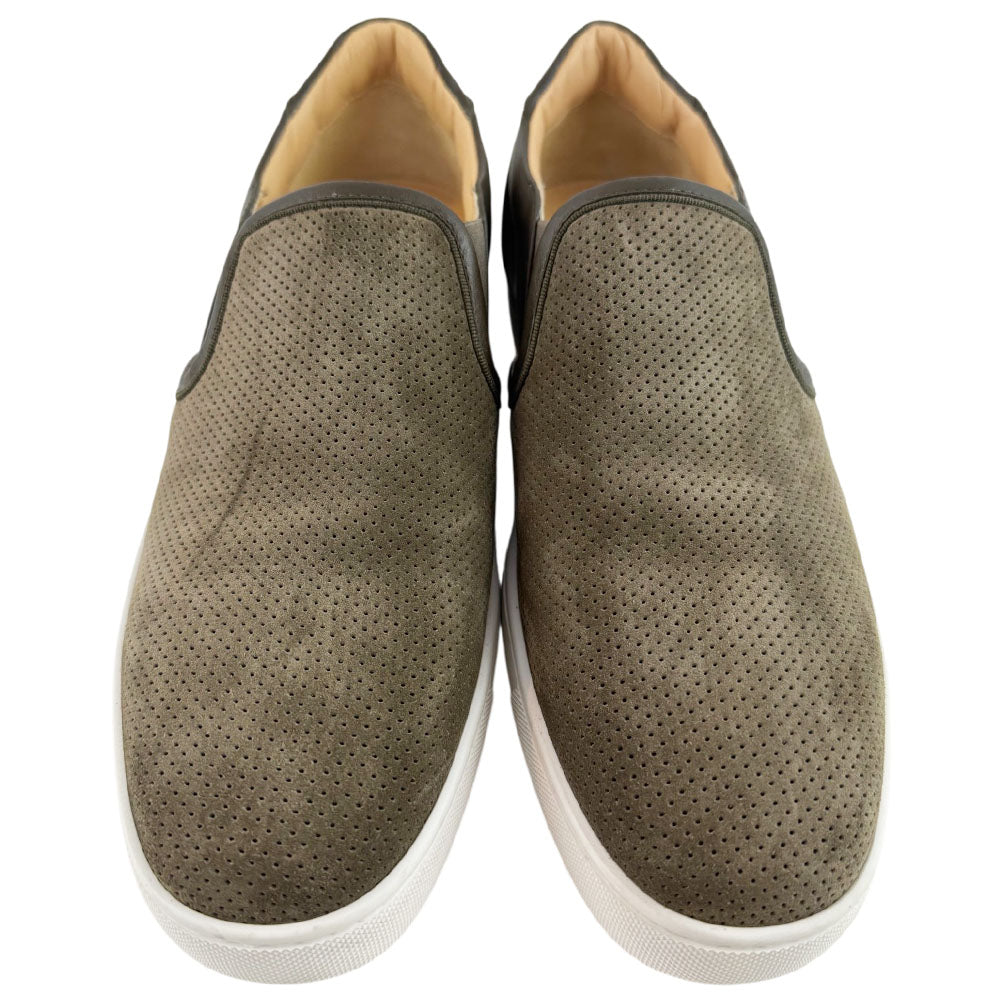 CHRISTIAN LOUBOUTIN Fun Sailor Khaki Suede Slip-On Trainers Size 9 UK LHQ1728