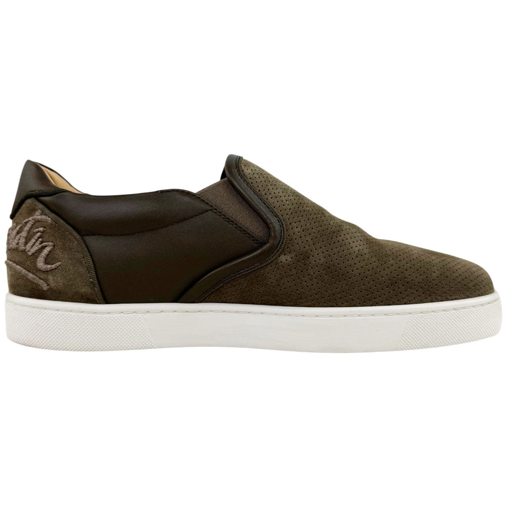 CHRISTIAN LOUBOUTIN Fun Sailor Khaki Suede Slip-On Trainers Size 9 UK LHQ1728