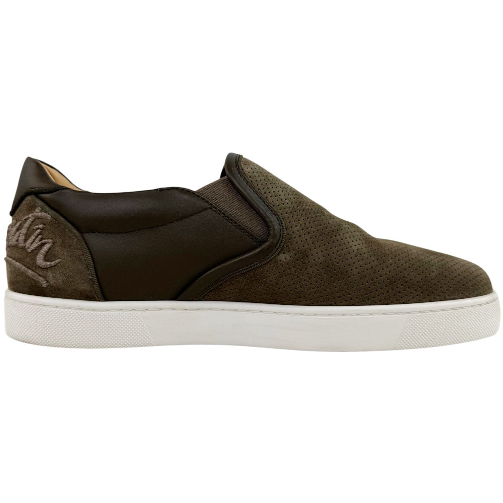 CHRISTIAN LOUBOUTIN Fun Sailor Khaki Suede Slip-On Trainers Size 9 UK LHQ1728