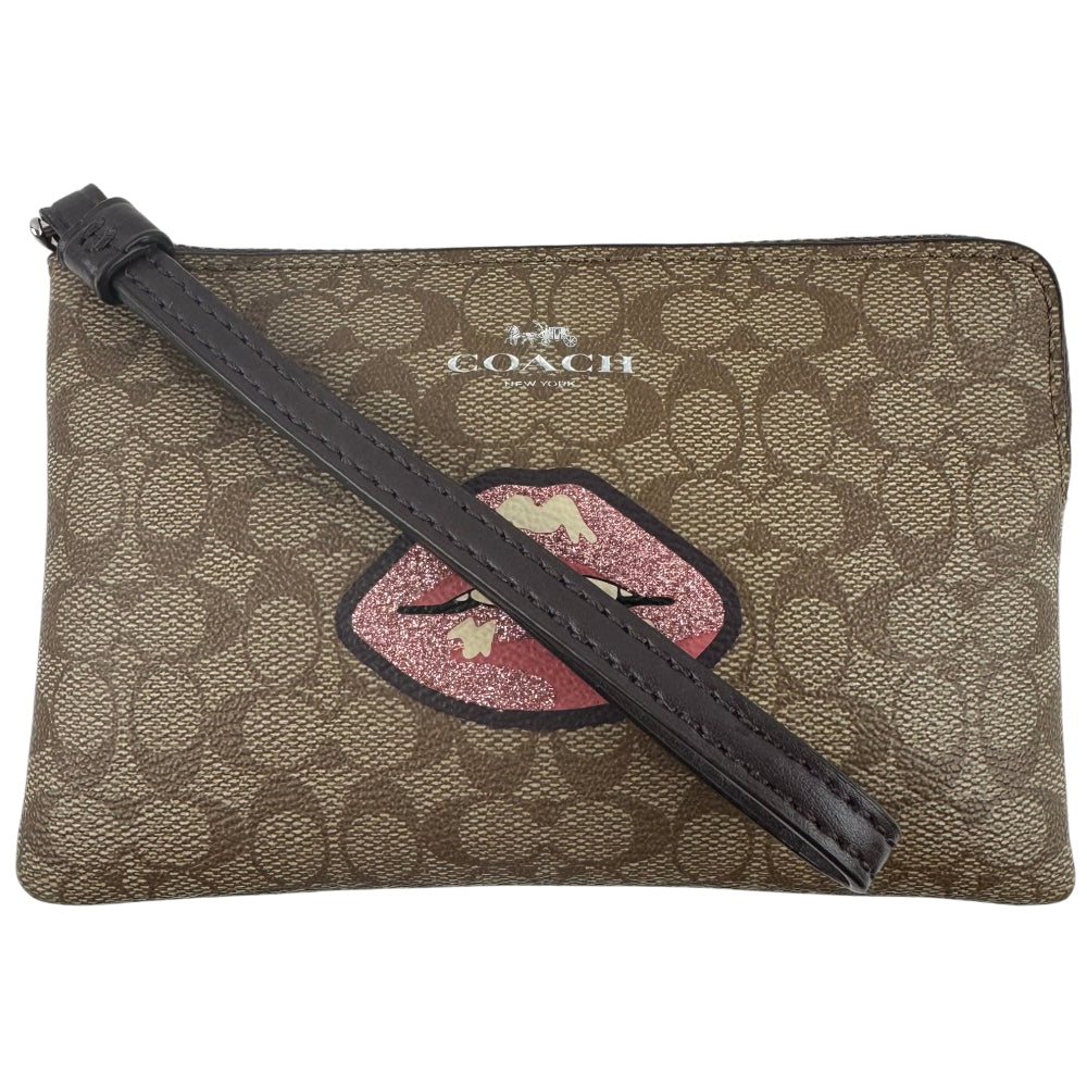 COACH Brown Signature Lips Clutch Wristlet LHQ1735