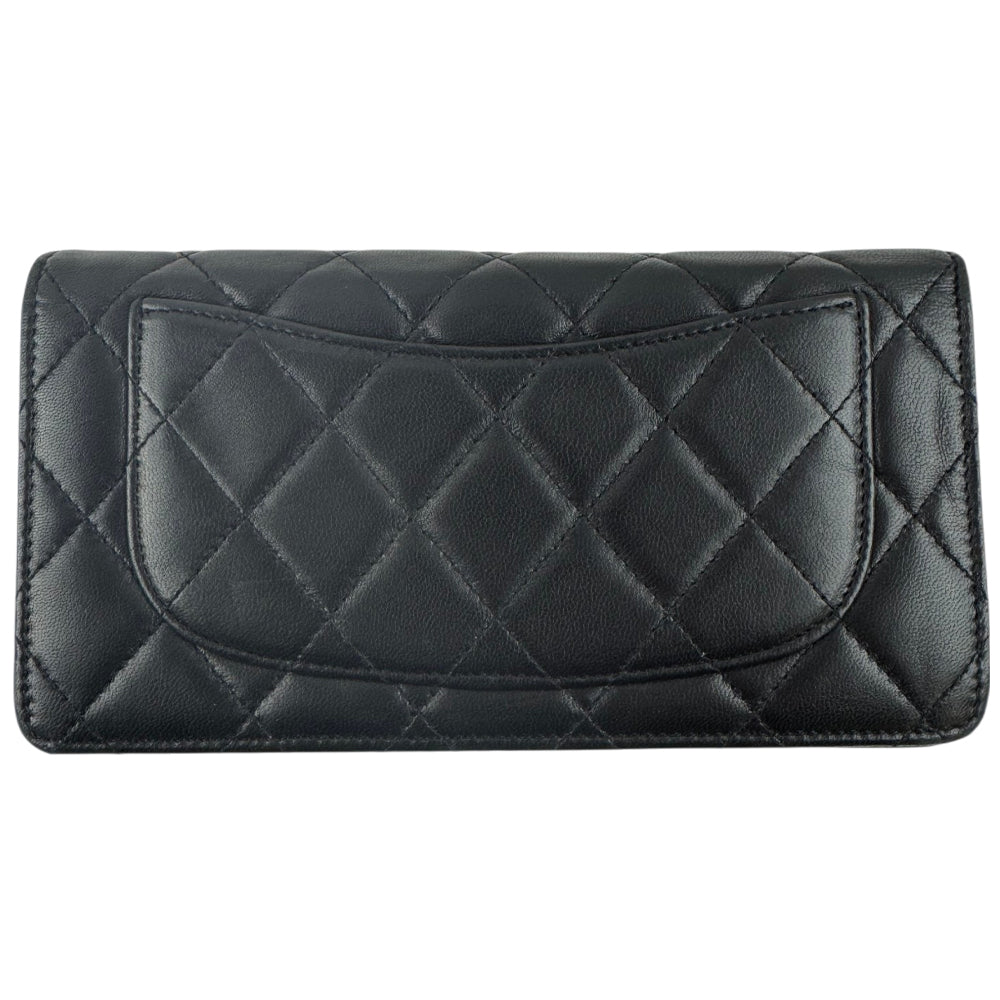 CHANEL Black Quilted Leather Long Wallet Purse LHQ1736