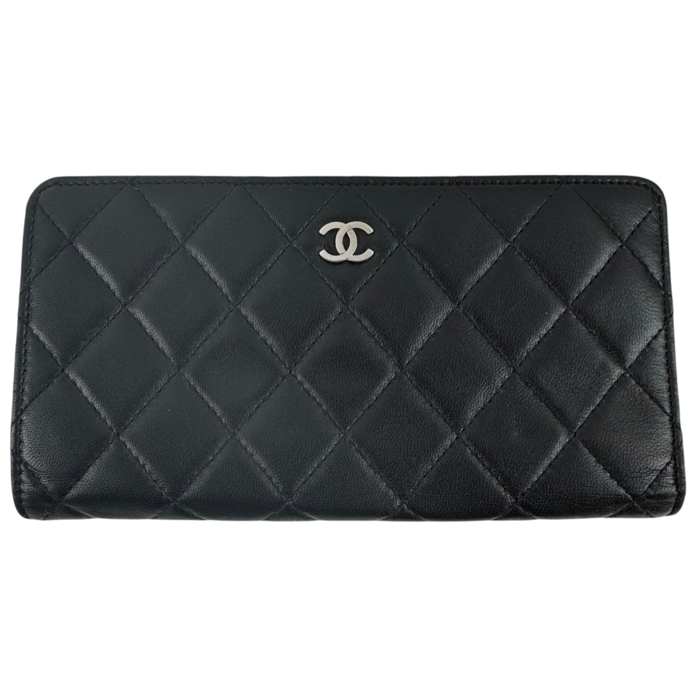 CHANEL Black Quilted Leather Long Wallet Purse LHQ1736