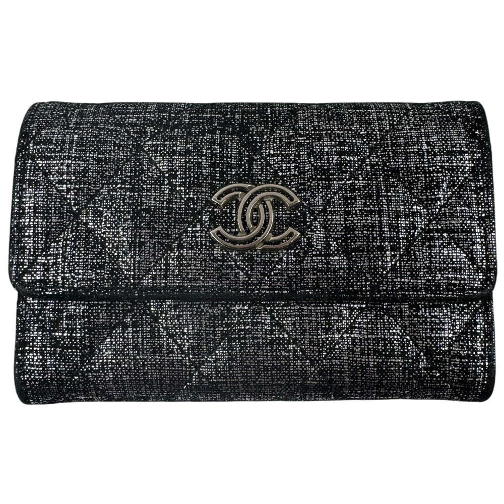 CHANEL Silver Canvas Card Case LHQ1740