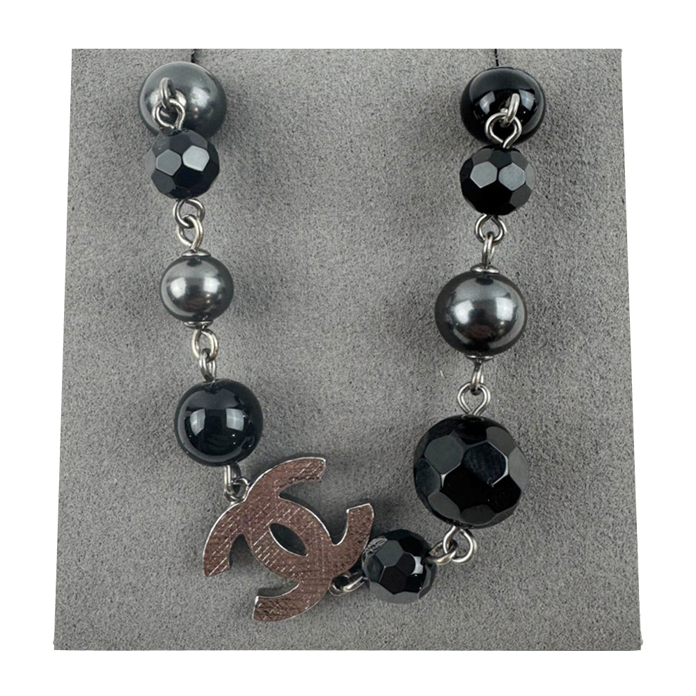 CHANEL Black/Grey Beaded Necklace LHQ1742