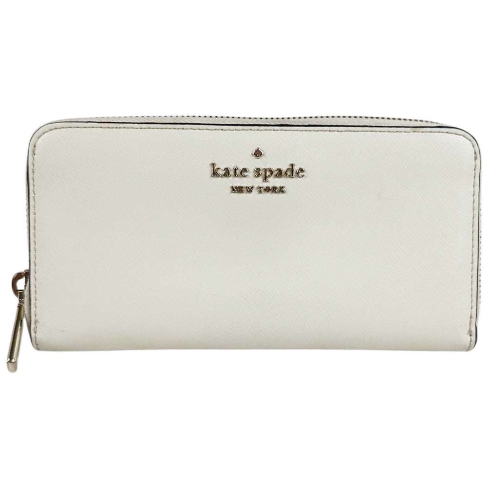 KATE SPADE White Leather Zip Wallet Purse LHQ1752