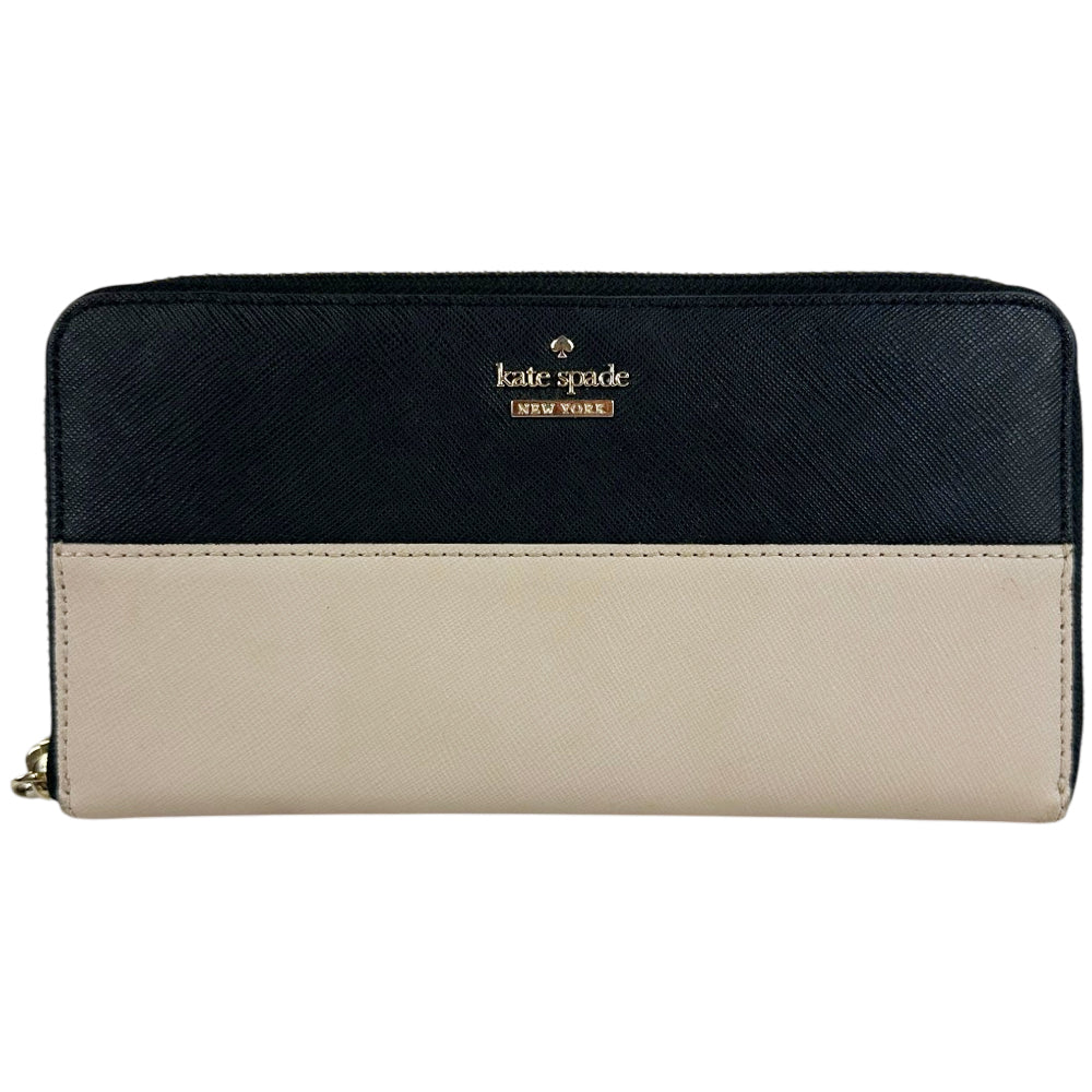 KATE SPADE Black/Nude Leather Zip Wallet Purse LHQ1753