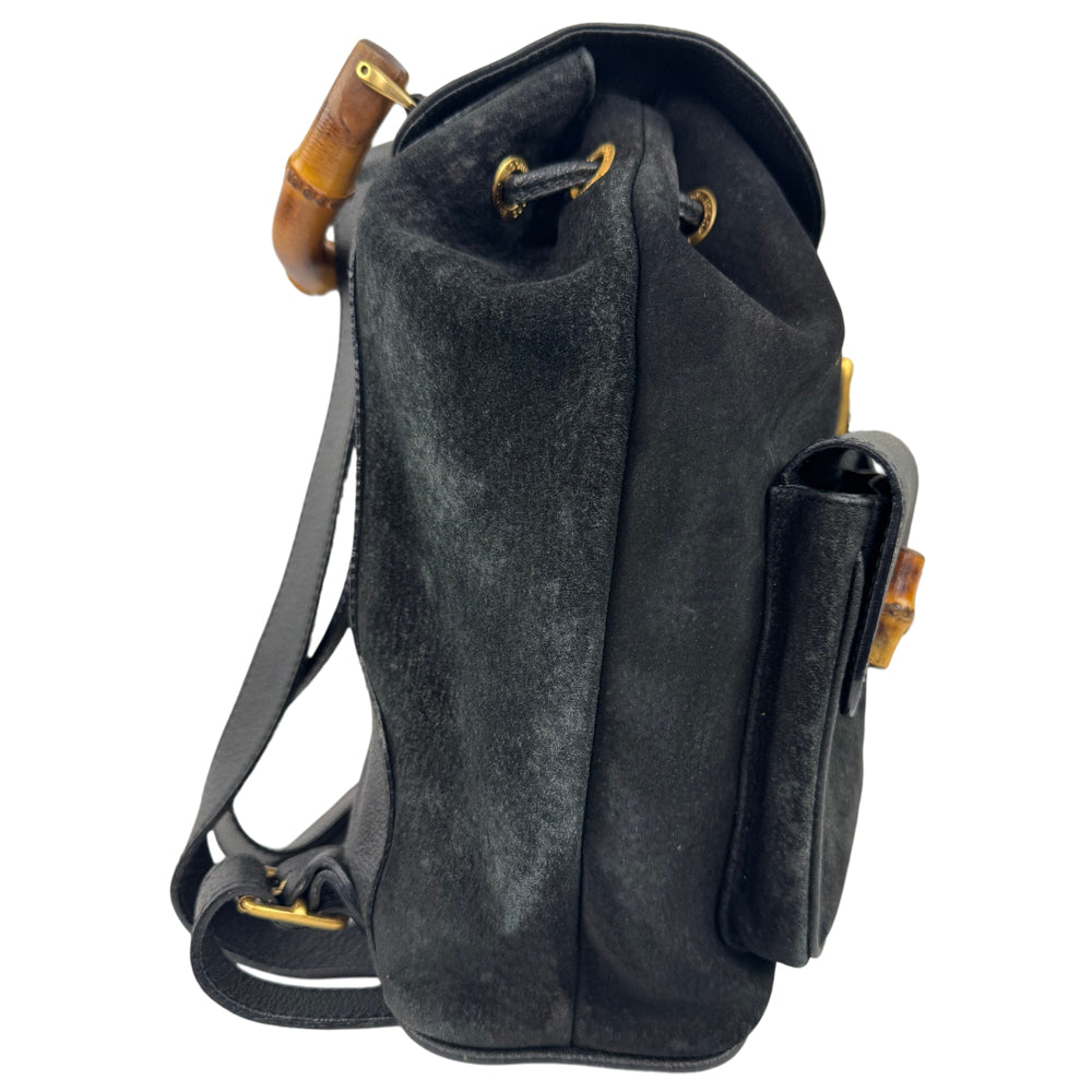 GUCCI Black Suede Bamboo Backpack LHQ1758