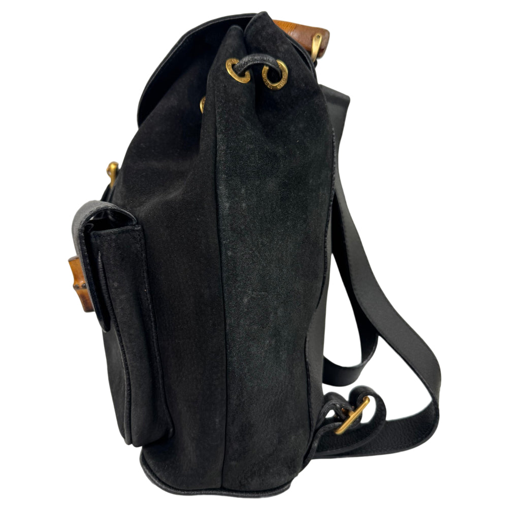 GUCCI Black Suede Bamboo Backpack LHQ1758