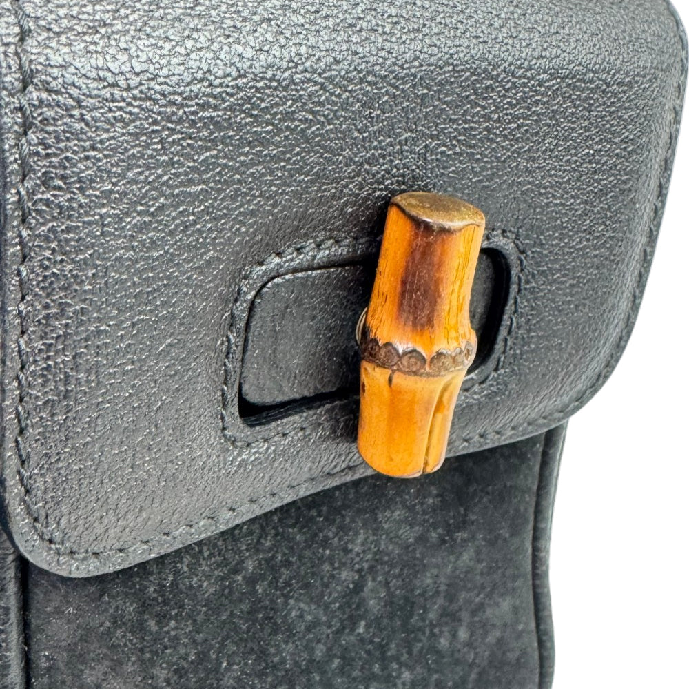 GUCCI Black Suede Bamboo Backpack LHQ1758