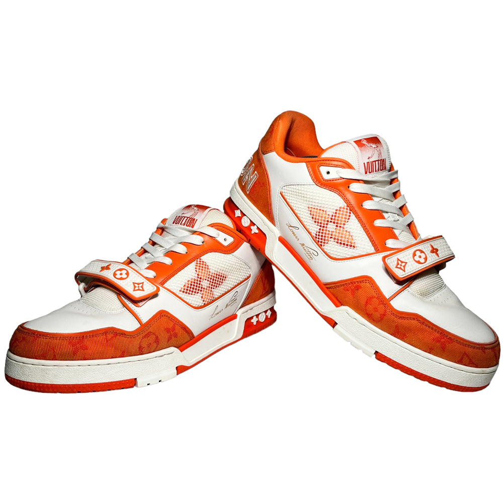 LOUIS VUITTON LV Sneakers Orange Denim Strap Trainers Size 10 UK LHQ178