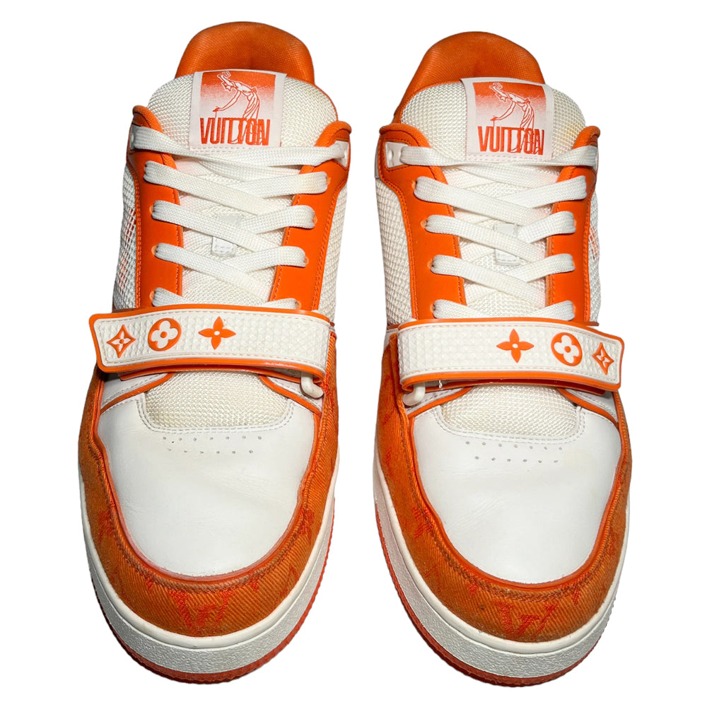 LOUIS VUITTON LV - Scarpe da ginnastica con cinturino in denim arancione Taglia 10 UK LHQ178