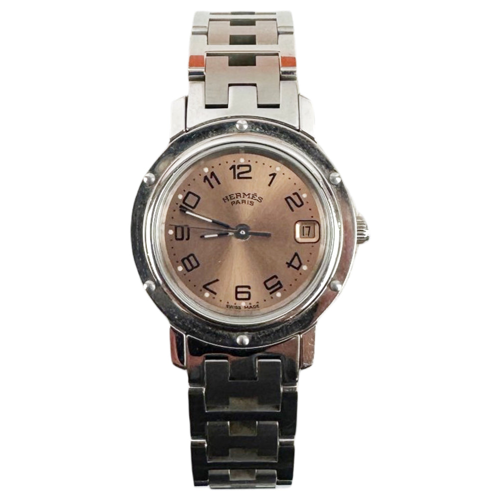HERMES Clipper Silver Orange Face Ladies LHQ1792