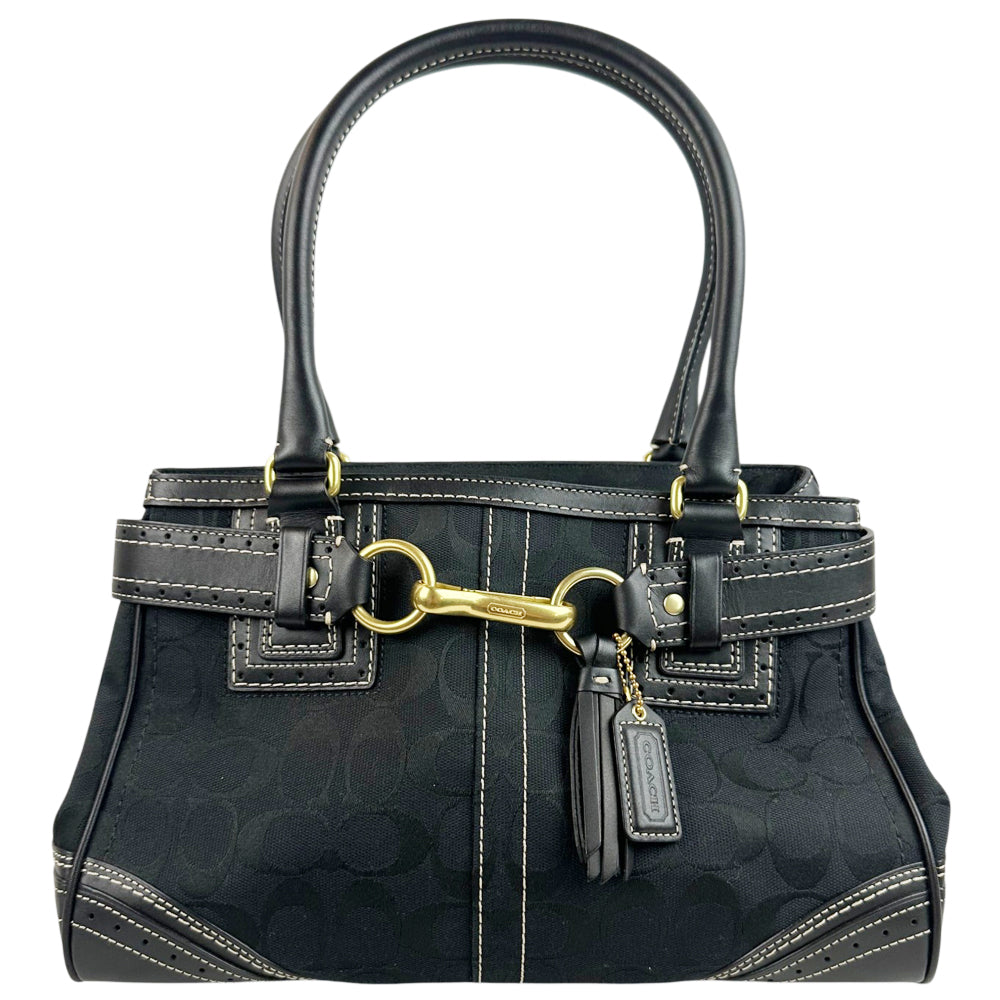 COACH Black Hampton Signature Canvas and Leather Hand Bag LHQ1794