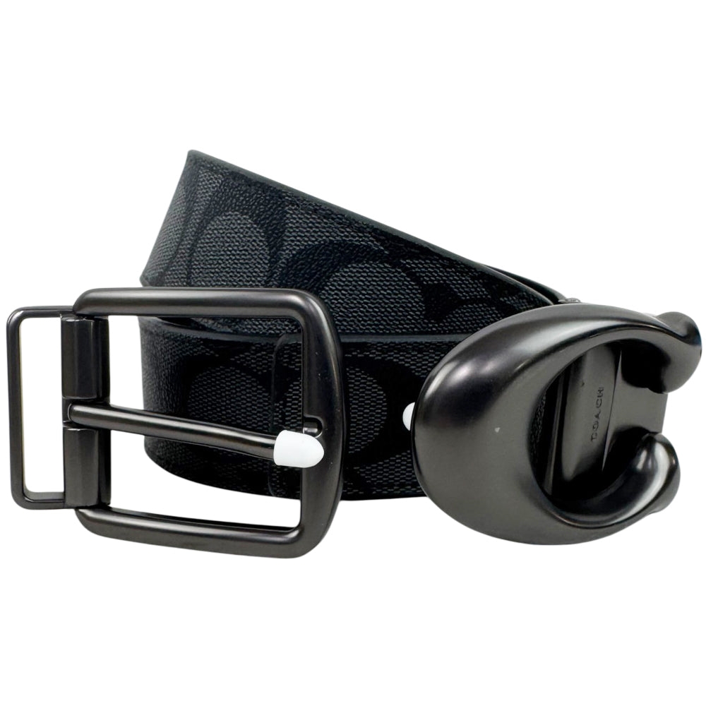 COACH Signature Black Reversible 2 Buckle Belt Set Size 48" LHQ1802
