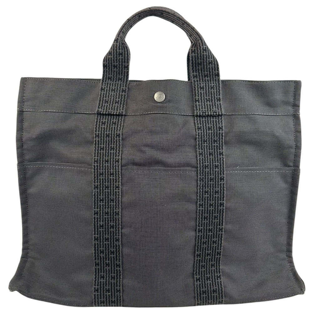 HERMES Herline Grey/Black Canvas Tote Bag LHQ1815