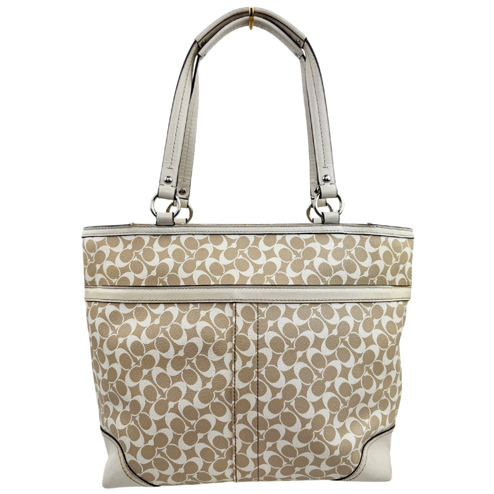 COACH Cream Signature Canvas Heritage Stripe Tote Shoulder Bag LHQ1840