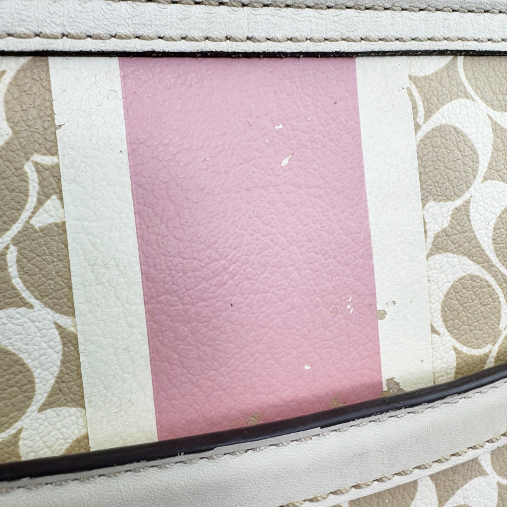 COACH Cream Signature Canvas Heritage Stripe Tote Shoulder Bag LHQ1840