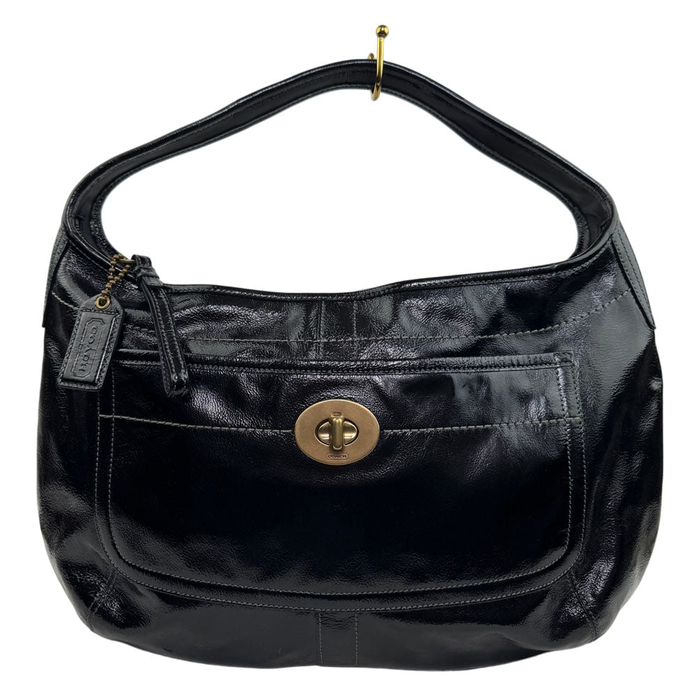 COACH Ergo Patent Leather Black Leather Shoulder Hobo Bag LHQ1845