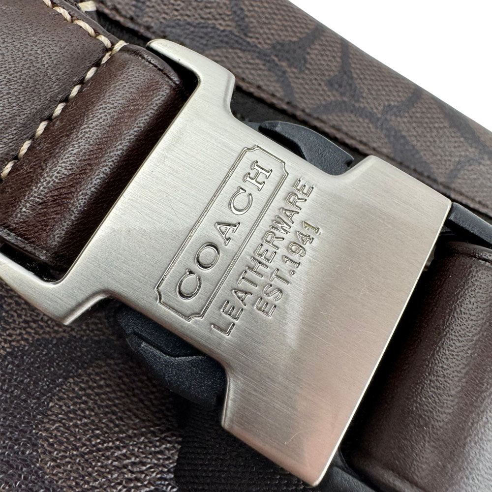COACH Dark Brown Signature Canvas Heritage Stripe Waist Bag LHQ1846