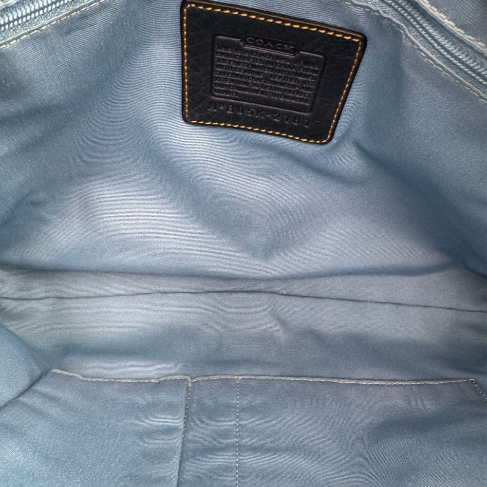 COACH Signature Blue Denim Distressed Stripe Shoulder Tote Bag LHQ1852